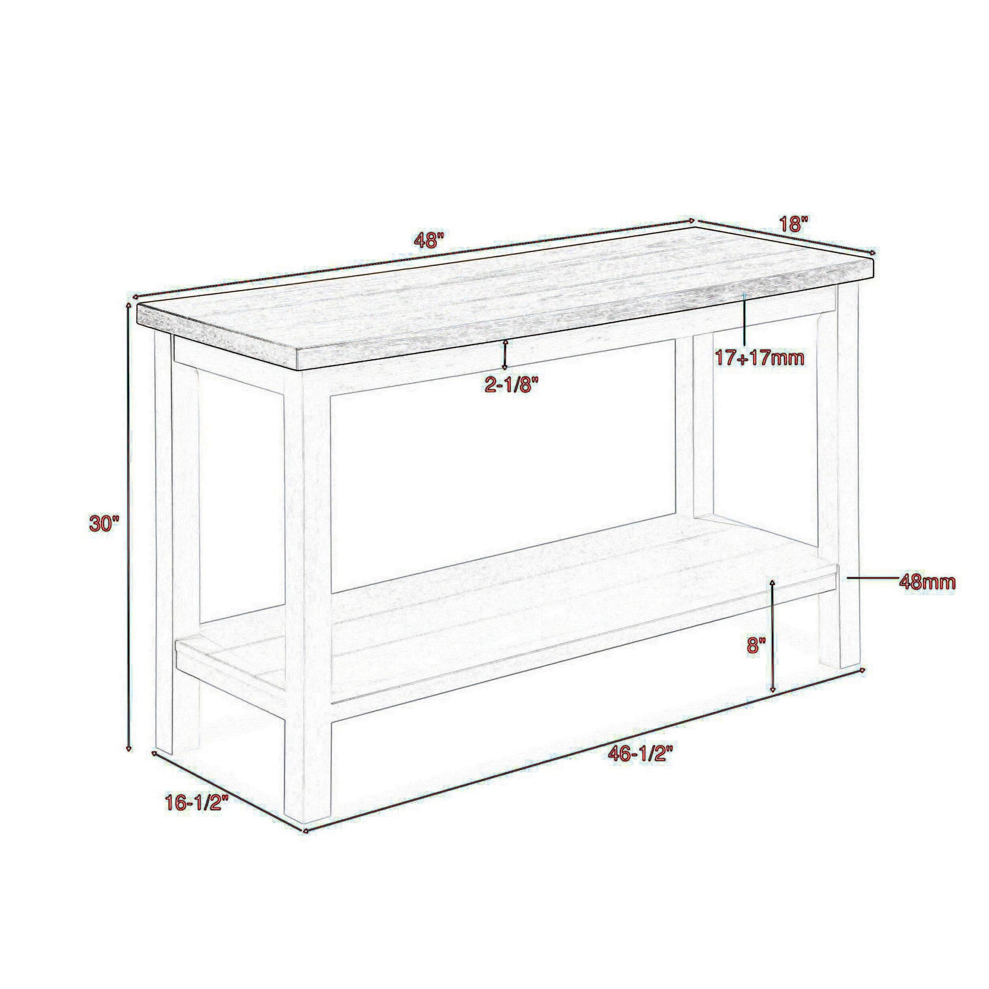 Mon 48’’ Sofa Console Table Bottom Shelf Brown Top White By Casagear Home BM300879