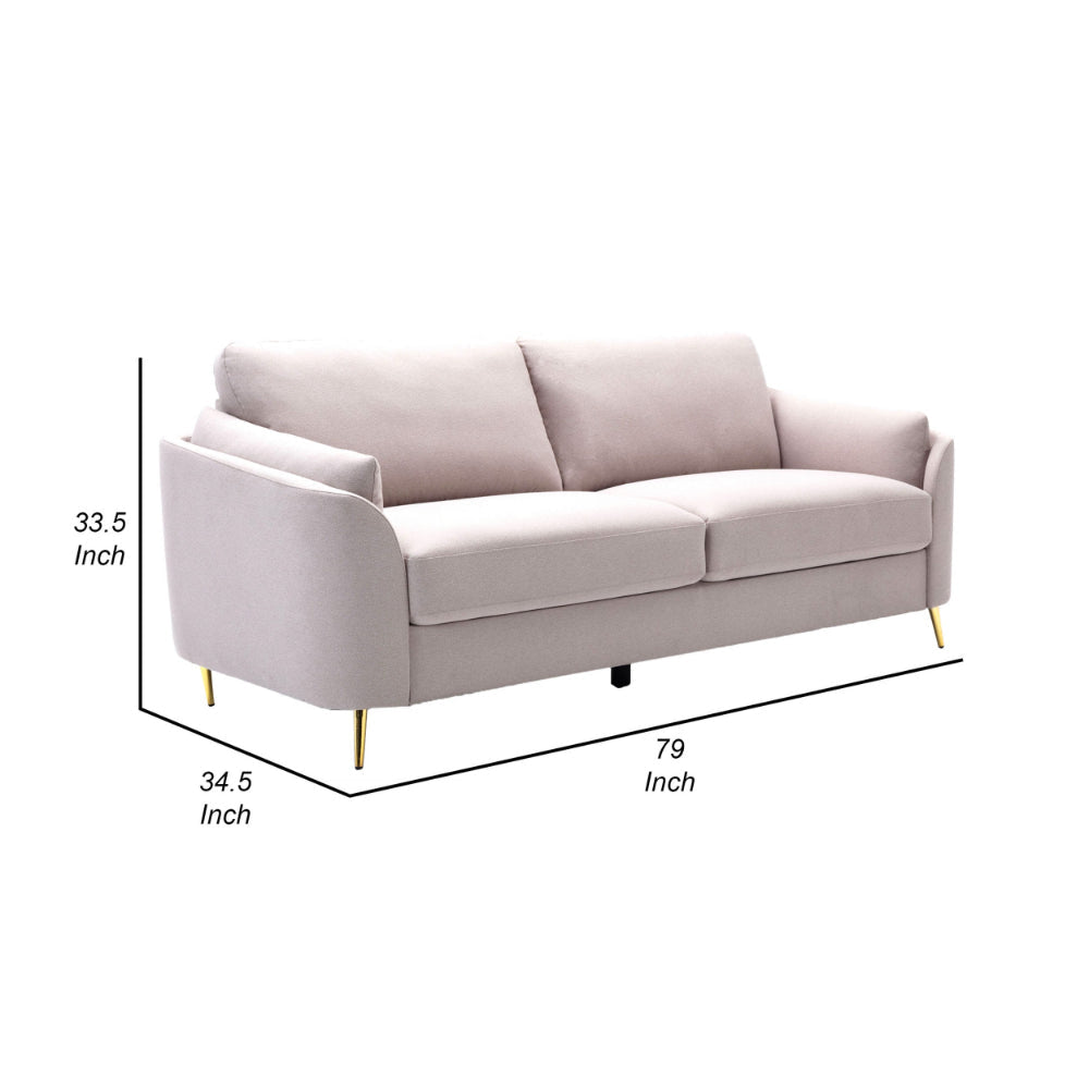 Jace 79 Inch Sofa Beige Polyester Gold Metal Legs Loose Pillow Back By Casagear Home BM300916