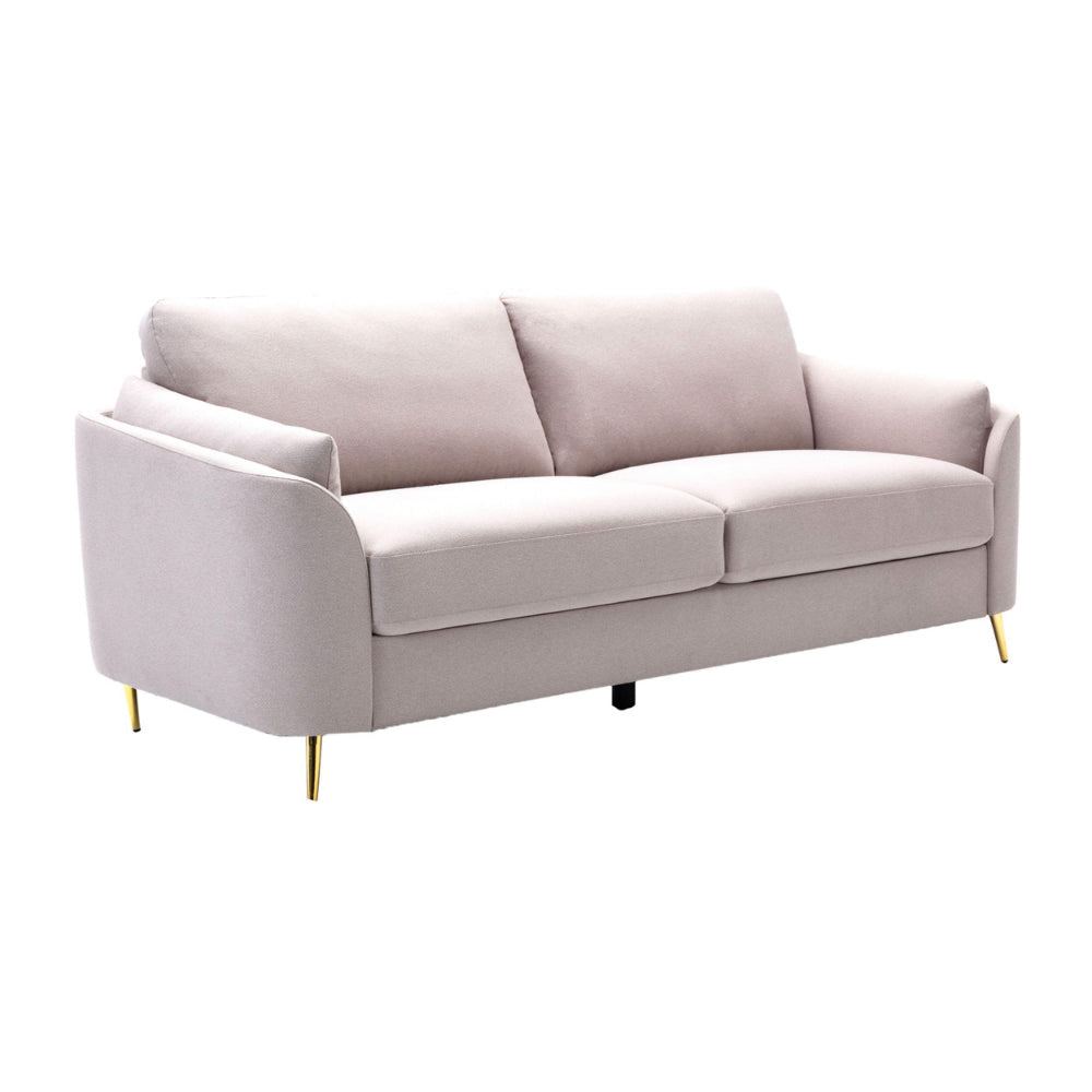 Jace 79 Inch Sofa, Beige Polyester, Gold Metal Legs, Loose Pillow Back By Casagear Home