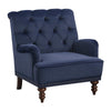 Parry 34 Inch Tufted Accent Chair, Blue Velvet Fabric, Brown Turned Legs By Casagear Home