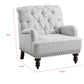 Parry 34 Inch Tufted Accent Chair Gray White Striped Fabric Turned Legs By Casagear Home BM300943