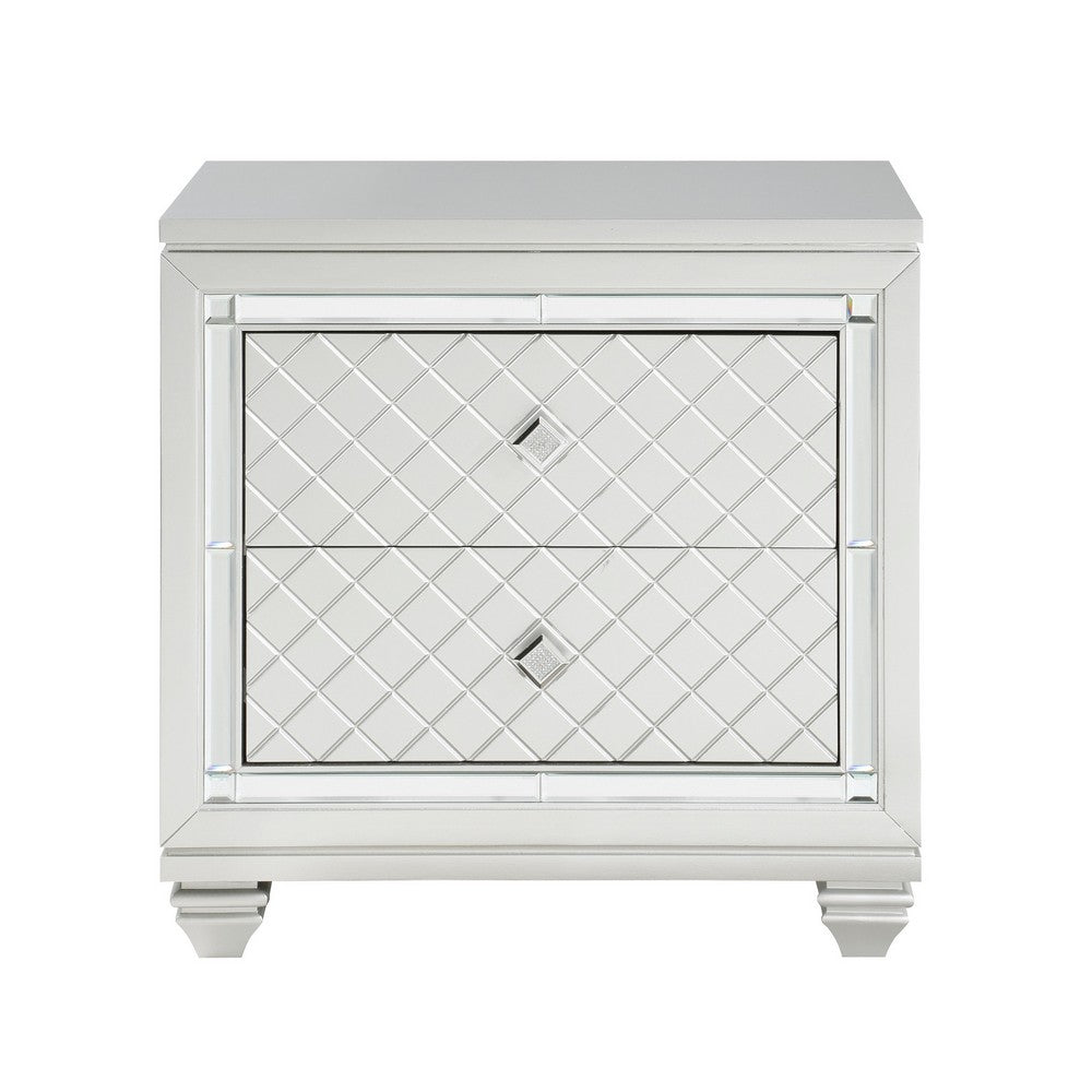 Piros 29’’ 2 Drawer Nightstand Mirrored Silver Diamond Frame By Casagear Home BM300945