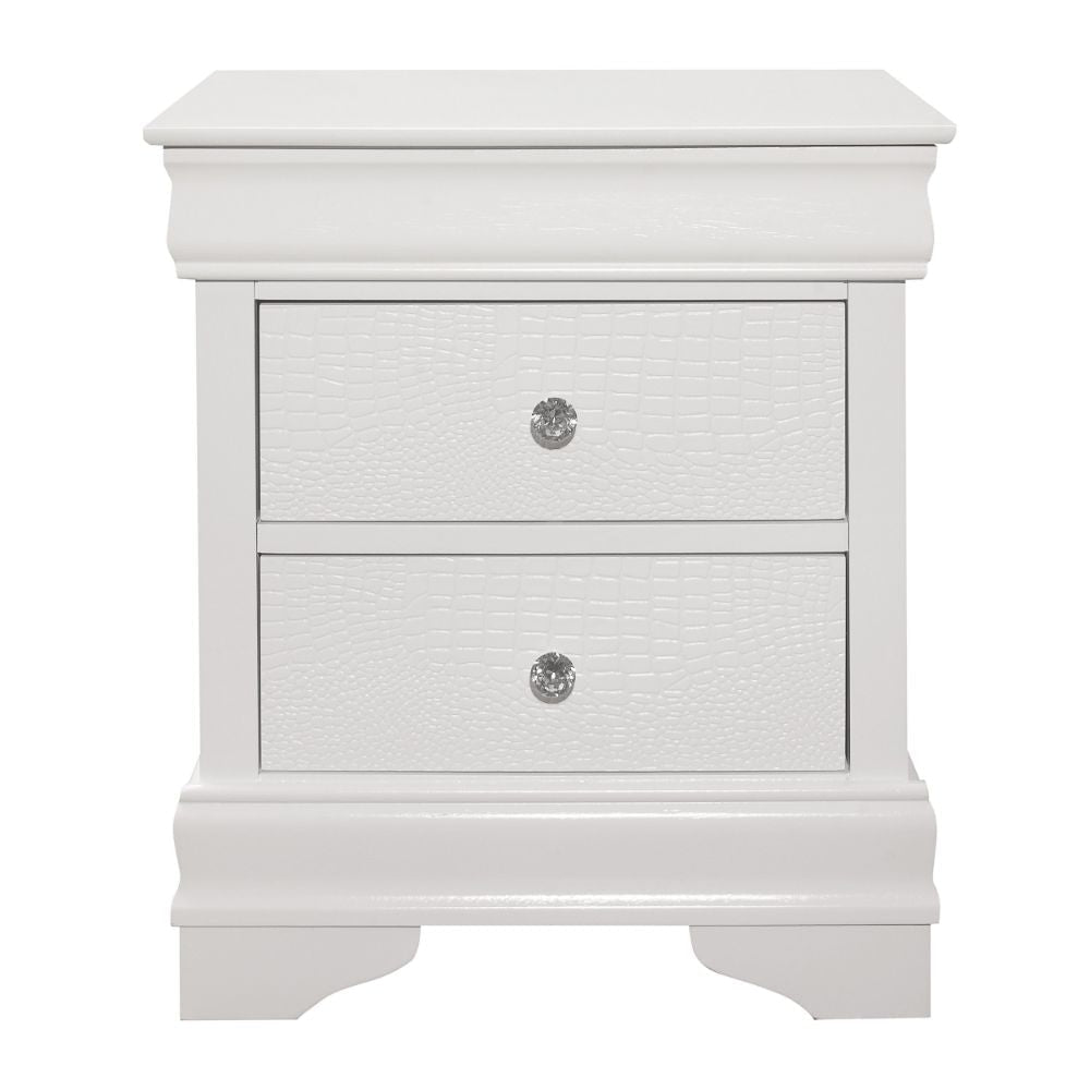 Teich 24 Inch Wood Nightstand 2 Drawers Textured Panels Crisp White By Casagear Home BM300959