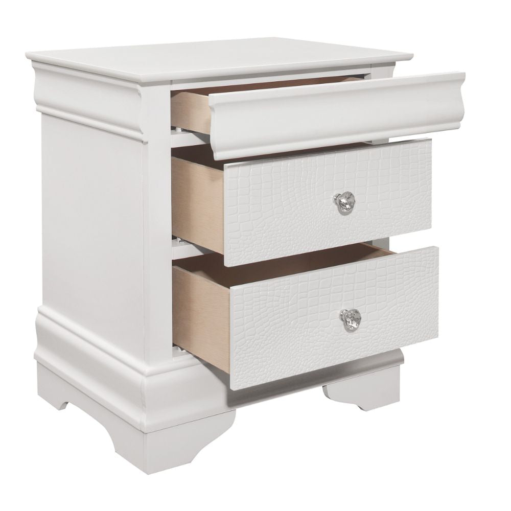 Teich 24 Inch Wood Nightstand 2 Drawers Textured Panels Crisp White By Casagear Home BM300959