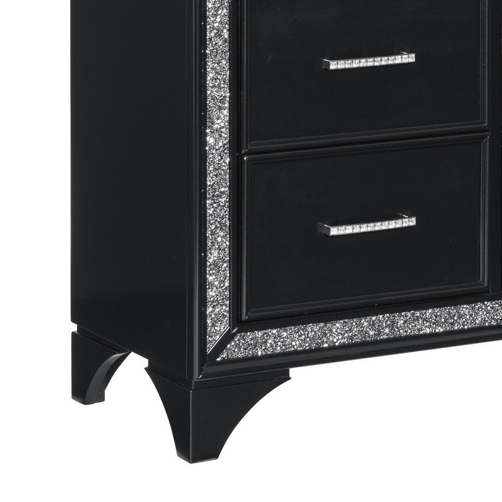 Oro 64 Inch Dresser 9 Drawers Silver Trim Chrome Bar Handles Black By Casagear Home BM300970