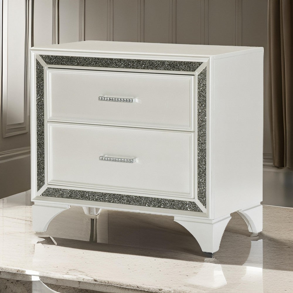 Oro 30" Nightstand, 2 Drawers, Chrome, Silver Trim, White By Casagear Home