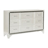 Oro 64 Inch Dresser, 9 Drawers, Silver Trim, Chrome Bar Handles, White By Casagear Home