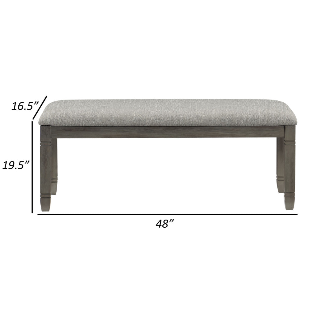 Rome 48’ Bench Gray Fabric Padded Seat Antique Gray Wood By Casagear Home BM300989