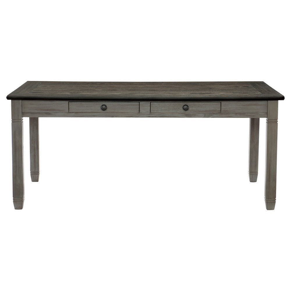 Rome 72 Inch Wood Dining Table 6 Drawers Two Tone Finish Round Handles By Casagear Home BM300991