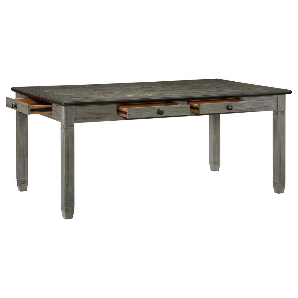 Rome 72 Inch Wood Dining Table 6 Drawers Two Tone Finish Round Handles By Casagear Home BM300991