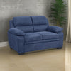 Hugh 58 Inch Loveseat Blue Fabric Pillow Armrests Channel Tufted Back By Casagear Home BM301136