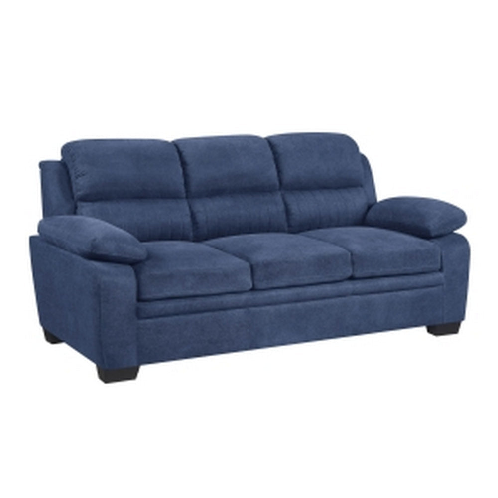 Hugh 80 Inch Modern Sofa, Blue Fabric, Pillow Armrests, Channel Tufted By Casagear Home