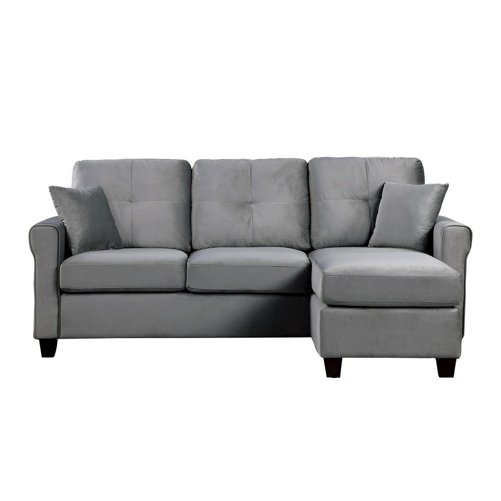 Daye 83 Inch Sectional Sofa Reversible Chaise Tufted Gray Velvet Fabric By Casagear Home BM301144