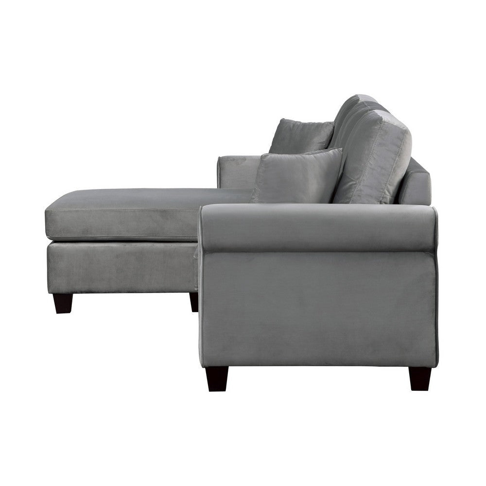 Daye 83 Inch Sectional Sofa Reversible Chaise Tufted Gray Velvet Fabric By Casagear Home BM301144