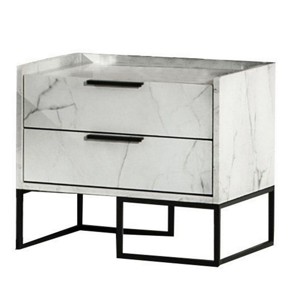 Noe Paul 24’’ Nightstand 2 Drawers Faux White Marble By Casagear Home BM301278