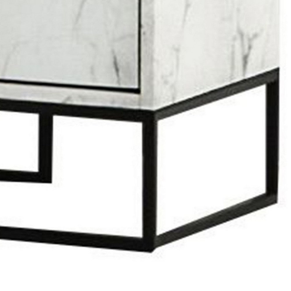 Noe Paul 24’’ Nightstand 2 Drawers Faux White Marble By Casagear Home BM301278