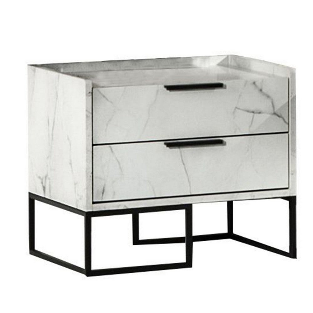 Noe Paul 24’’ Nightstand 2 Drawers Faux White Marble By Casagear Home BM301278