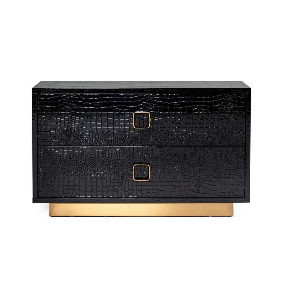 Hart 32’’ Nightstand 2 Drawers Crocodile Texture Black By Casagear Home BM301315