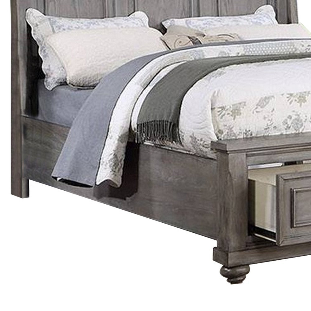 Demi Queen Size Bed Sleigh Headboard 2 Storage Drawers Oak Gray Wood By Casagear Home BM301330