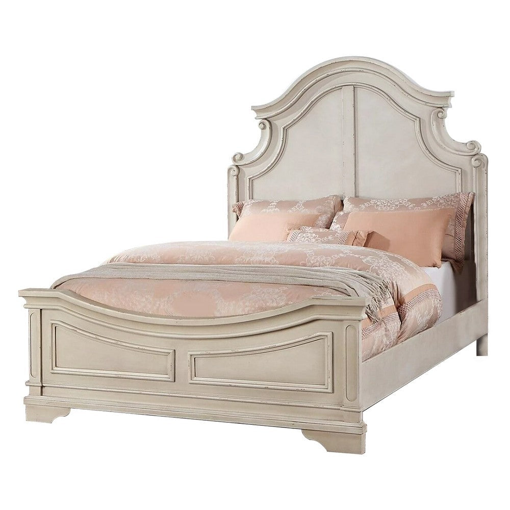 Bev Classic California King Bed with Scalloped Trimmed Design, Cream White By Casagear Home