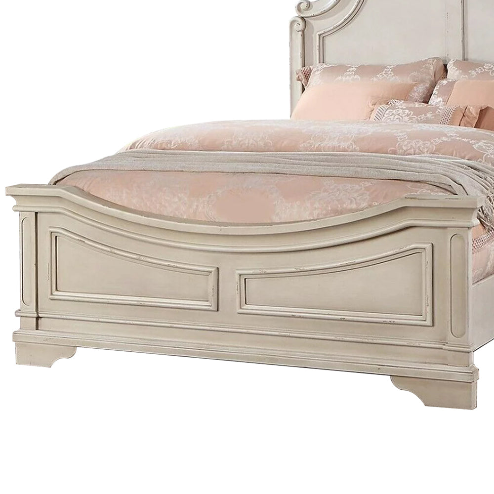 Bev Classic King Size Bed with Scalloped and Trimmed Design Cream White By Casagear Home BM301332