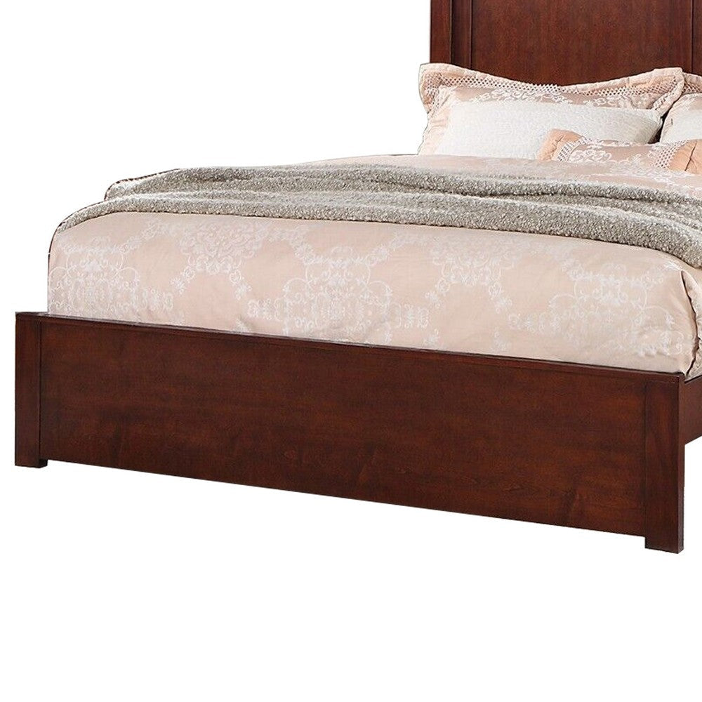 Kali Platform King Size Bed Panel Rectangular Design Cherry Brown Wood By Casagear Home BM301347