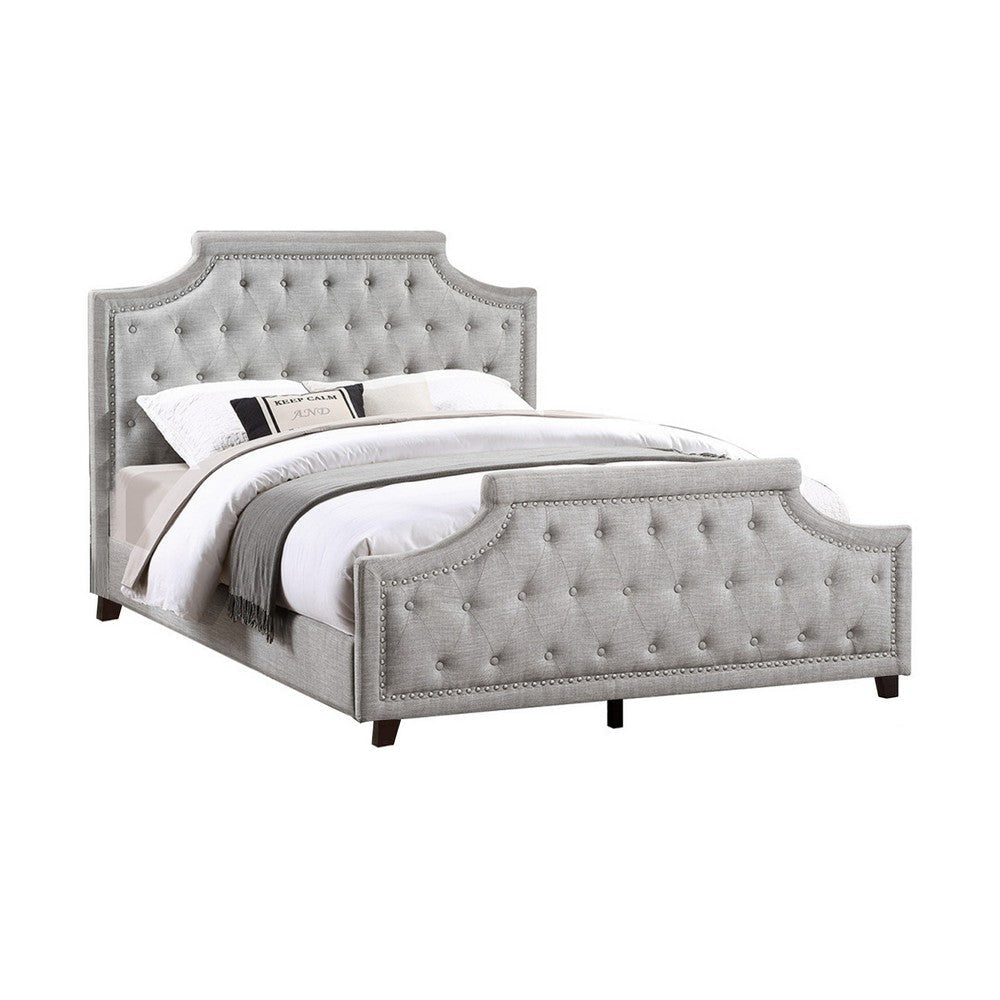 Gia Upholstered California King Bed, Clipped Corners, Smooth Gray Polyester By Casagear Home