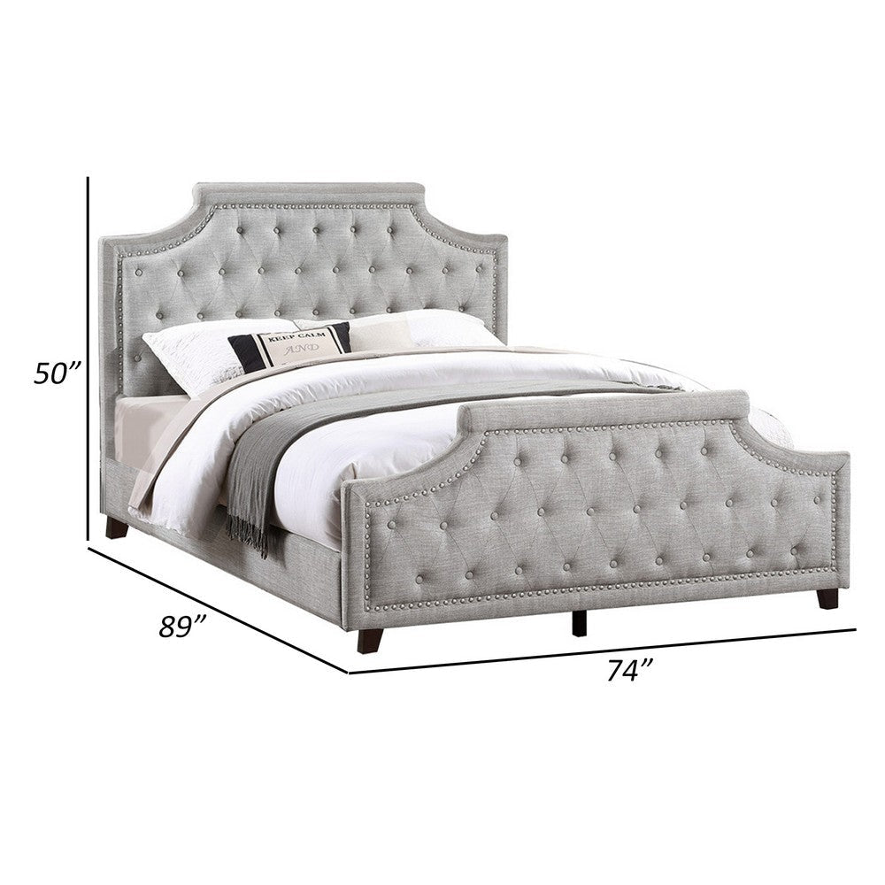 Gia Upholstered California King Bed Clipped Corners Smooth Gray Polyester By Casagear Home BM301350