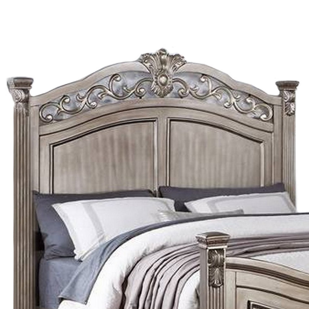 Aza Traditional Wood California King Bed Leaf Carvings Champagne Gold By Casagear Home BM301360