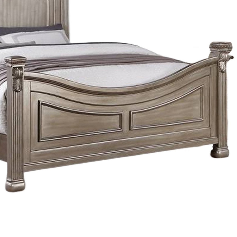 Aza Traditional Wood California King Bed Leaf Carvings Champagne Gold By Casagear Home BM301360