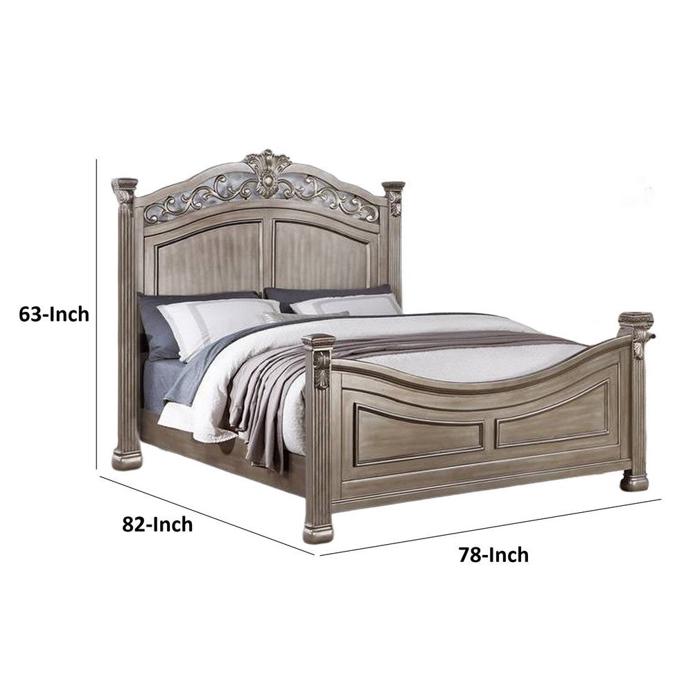 Aza Traditional Wood King Size Bed Leaf Carvings Champagne Gold Finish By Casagear Home BM301361