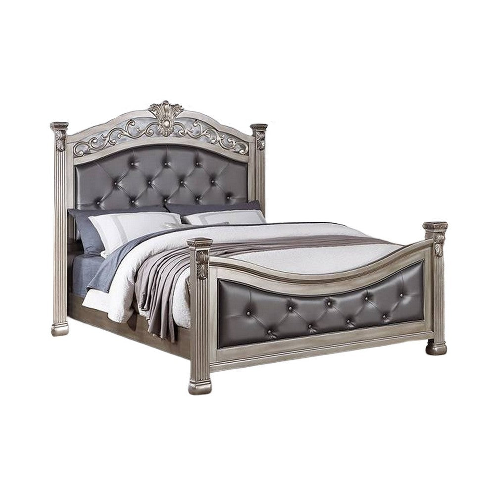 Jax California King Bed, Button Tufted Upholstered Headboard, Champagne By Casagear Home