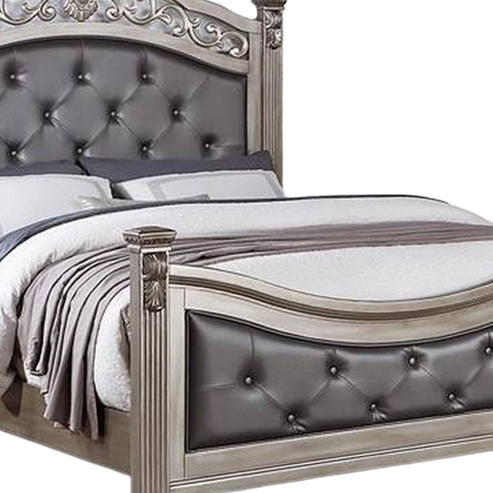 Jax Traditional Queen Size Bed Tufted Upholstered Headboard Champagne By Casagear Home BM301365