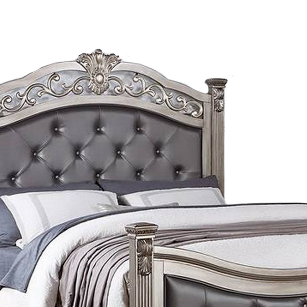 Jax Traditional Queen Size Bed Tufted Upholstered Headboard Champagne By Casagear Home BM301365