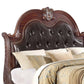 Mano Queen Bed Faux Leather Upholstery Classic Floral Carved Brown Wood By Casagear Home BM301390