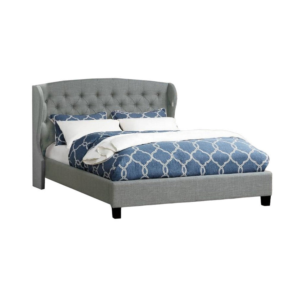 Jimi Queen Bed, Button Tufted Light Gray Polyester Upholstered Headboard By Casagear Home