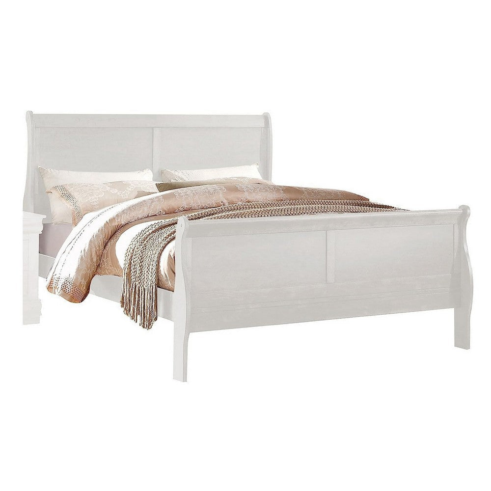 Nin California King Sleigh Bed, Minimalist Design Headboard, Classic White By Casagear Home