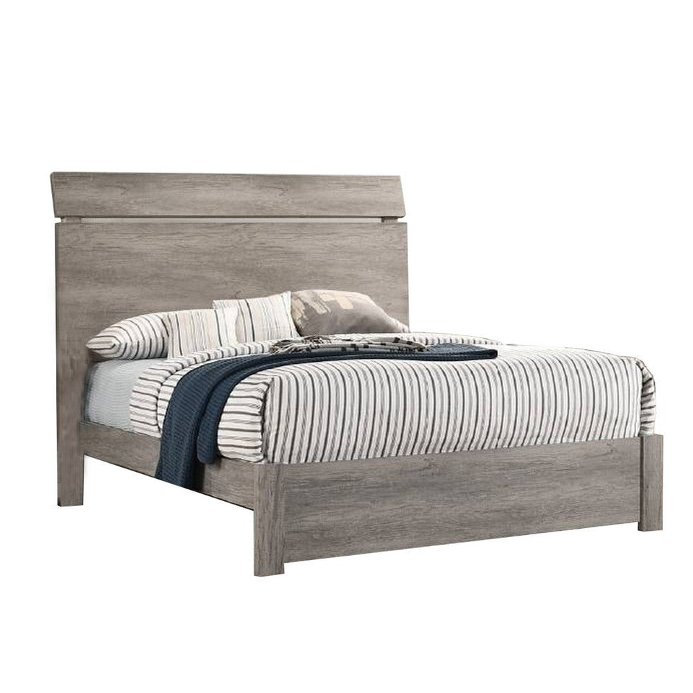 Posy Platform California King Bed, Split Headboard, Distressed Gray Wood By Casagear Home