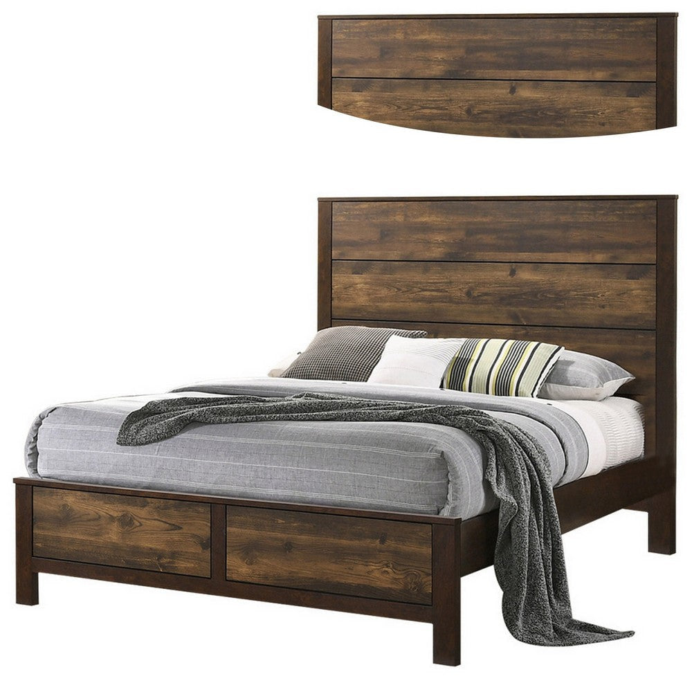 Roki Platform Queen Size Bed with Panel Design Rustic Dark Brown Finish By Casagear Home BM301446