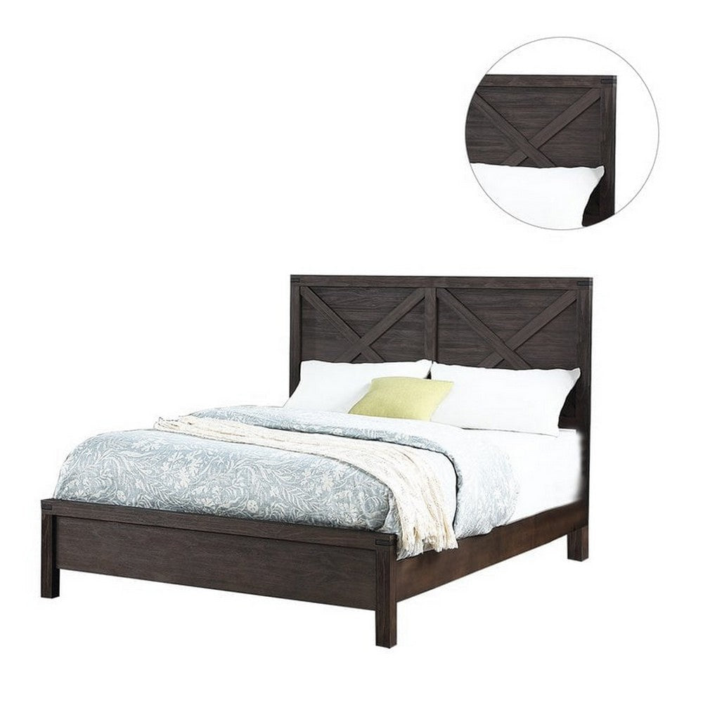 Yale Platform California King Bed Walnut Brown Crossed Accent Panel Design By Casagear Home BM301447