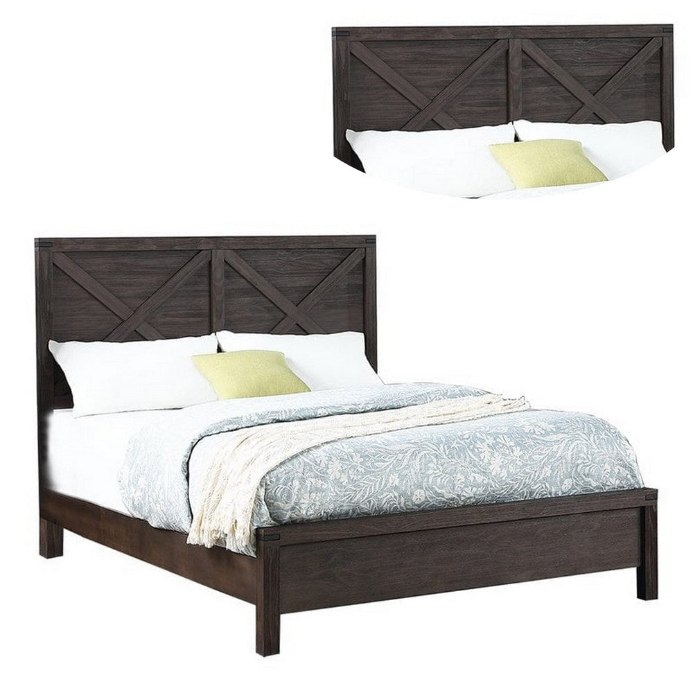 Yale Platform California King Bed Walnut Brown Crossed Accent Panel Design By Casagear Home BM301447