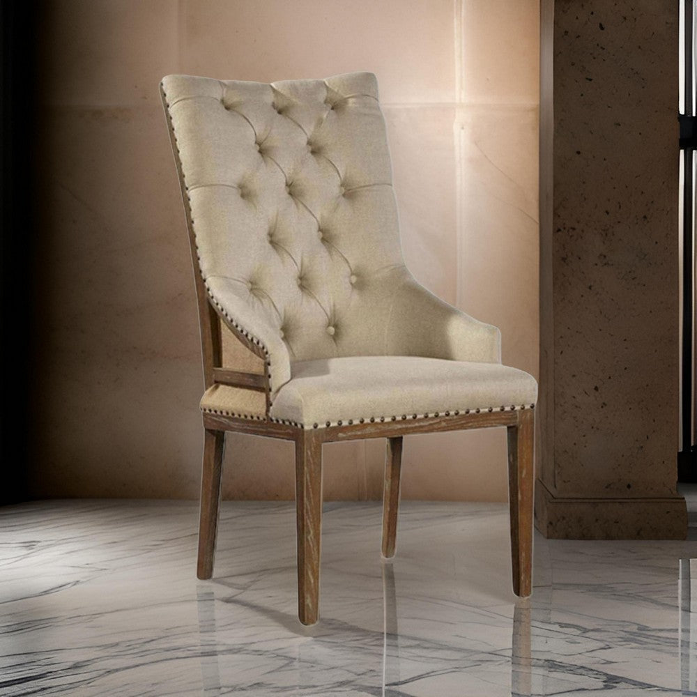 28" Dining Chair, Tufted Backrest, Nailhead Trim, Beige By Casagear Home