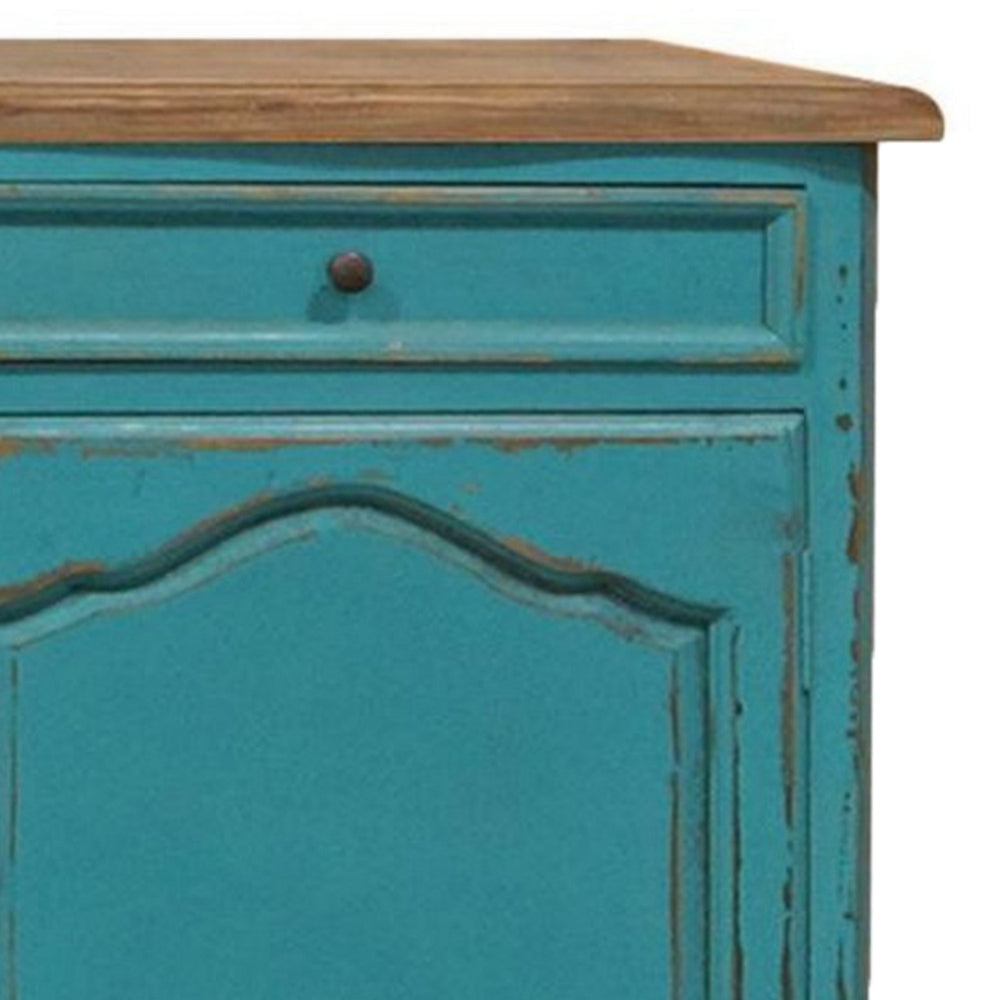 74 Inch Sideboard Buffet Cabinet 3 Doors and Drawers Painted Teal Finish By Casagear Home BM301528