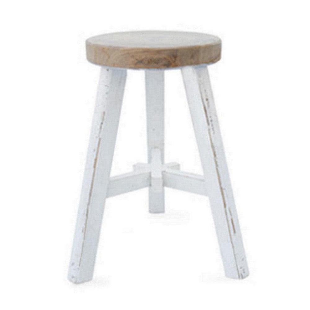 17’’ Accent Stool Brown Seat Hand Painted White Tripod Legs By Casagear Home BM301533