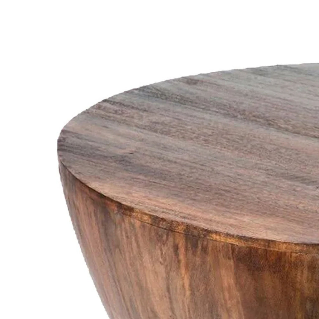 40 Inch Mango Wood Conversation Coffee Table Smooth Drum Shape Rich Brown By Casagear Home BM301545