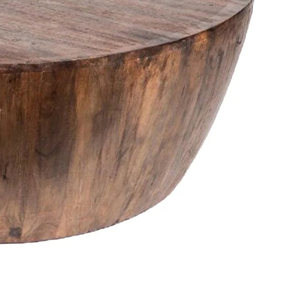 40 Inch Mango Wood Conversation Coffee Table Smooth Drum Shape Rich Brown By Casagear Home BM301545