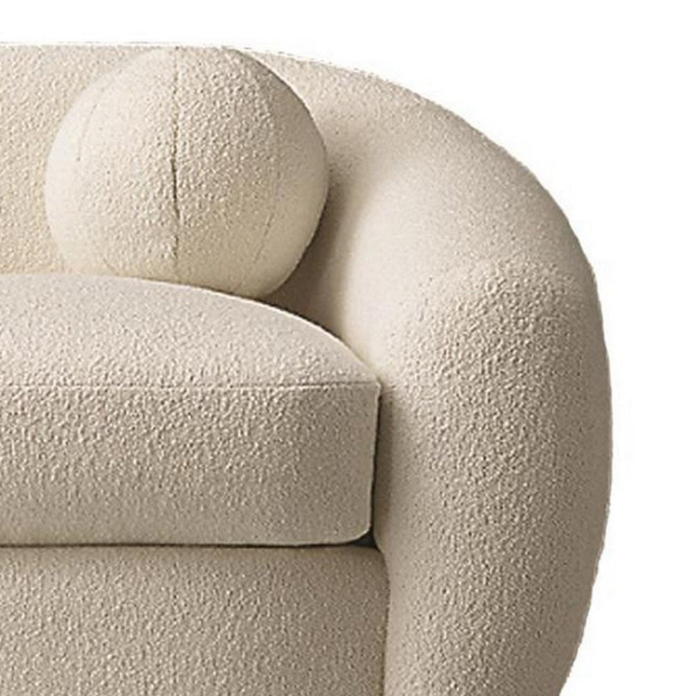 45 Inch Swivel Accent Chair Double Layer Seat Curved Back White Fabric By Casagear Home BM301550