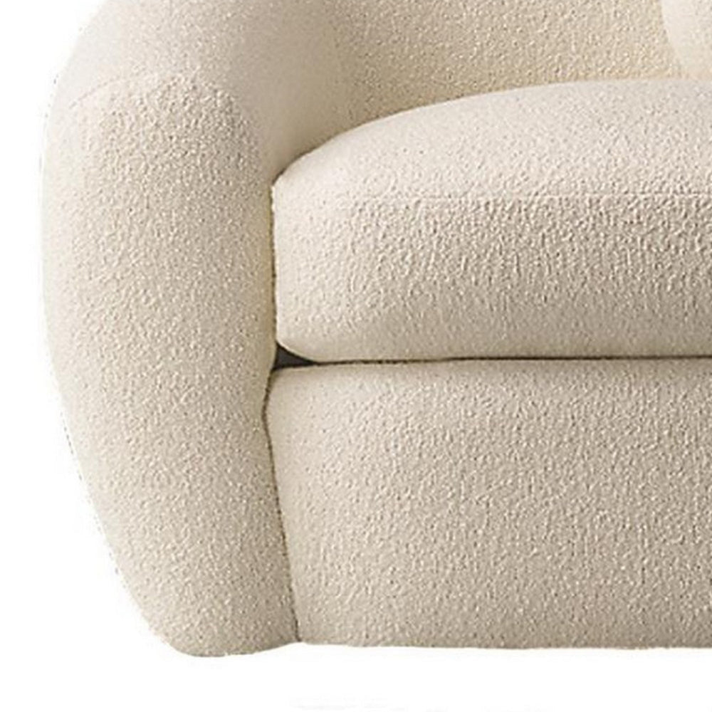 45 Inch Swivel Accent Chair Double Layer Seat Curved Back White Fabric By Casagear Home BM301550