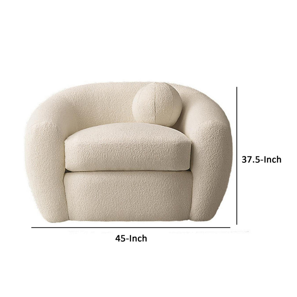 45 Inch Swivel Accent Chair Double Layer Seat Curved Back White Fabric By Casagear Home BM301550