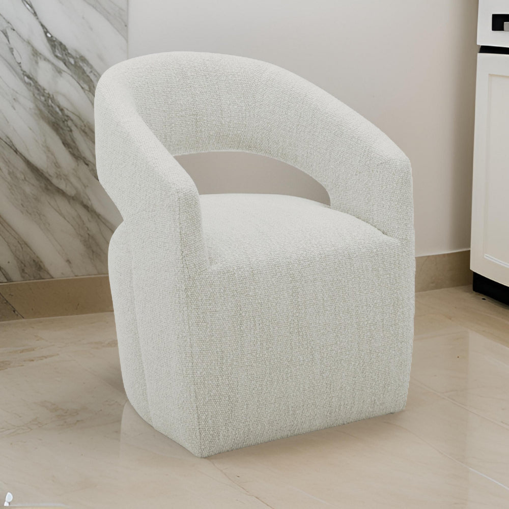 26" Accent Armchair, Textured Cream Fabric, Cutout Backrest By Casagear Home